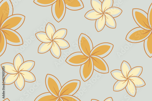 Elegant Plumeria Flower Pattern Beige, Yellow, Tropical Design