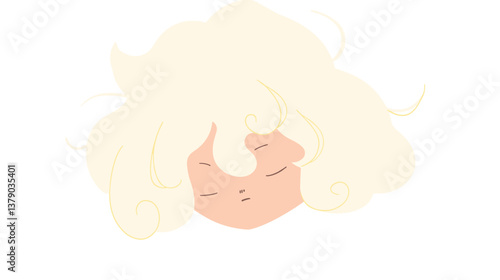 Minimalist cartoon of a sleepy female child with blonde curly hair