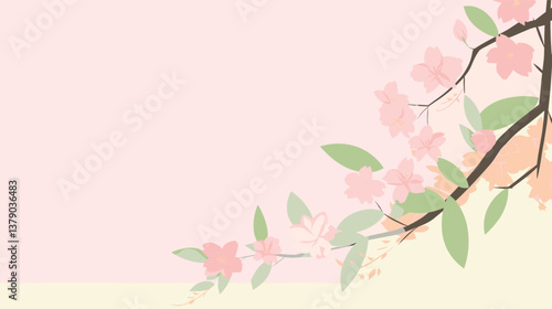 Floral design with cherry blossom branch and soft pink background