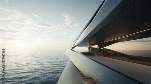 Futuristic Yacht at Sunset: Luxury and Modern Design on the Open Ocean