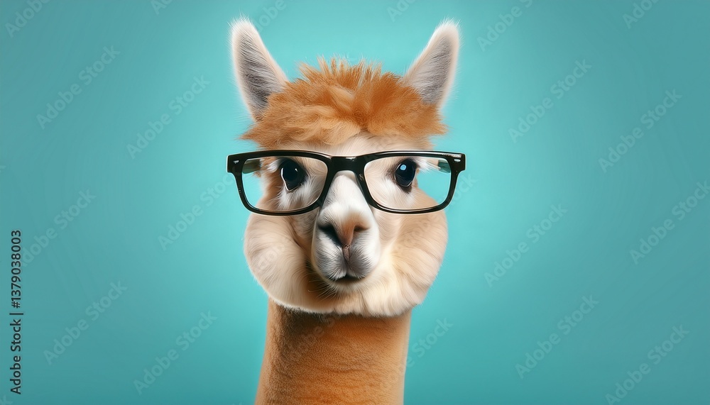 Fototapeta premium cute alpaca wearing glasses on color background