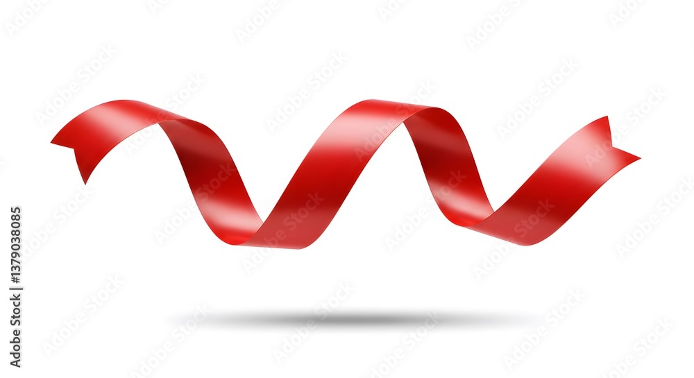 Fototapeta premium A vibrant red ribbon dances in a graceful curve against a pristine white backdrop, evoking a sense of celebration and festivity.