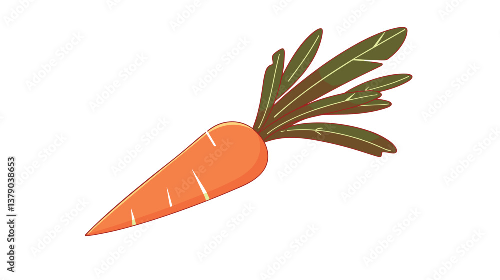 Bright cartoon carrot with green leaves on white background Bright cartoon carrot with green leaves on white background