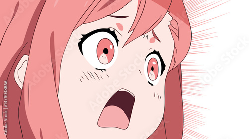Shocked anime girl with red hair and wide eyes in surprise expression