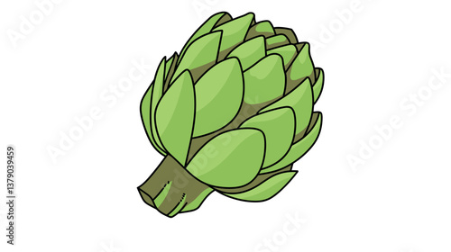 Green artichoke clipart on white background: fresh vegetal illustration