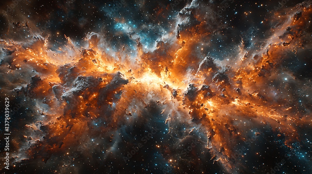 Obraz premium Fiery Nebula Cosmic Space Background