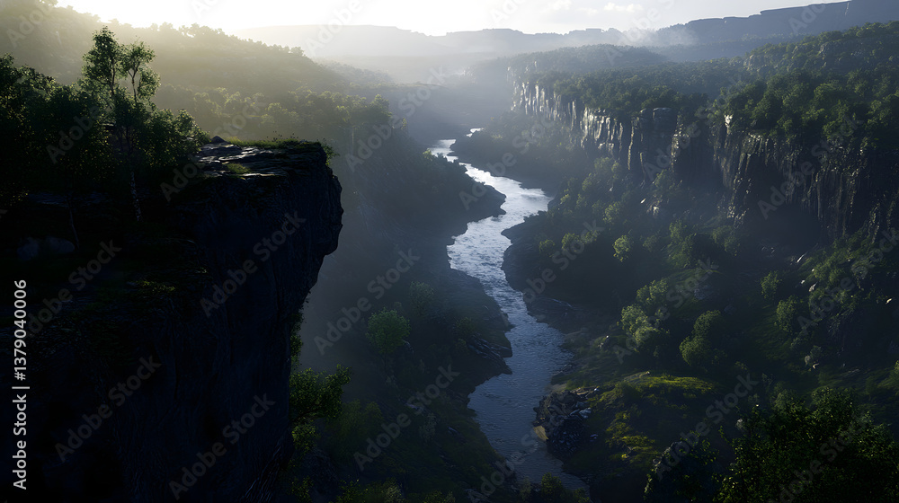 A golden sunrise shining over a lush valley of tropical blooms. A golden sunrise shining over a lush valley of tropical blooms.