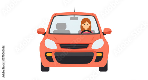 Car with driver woman  flat design illustration isolated on white background 