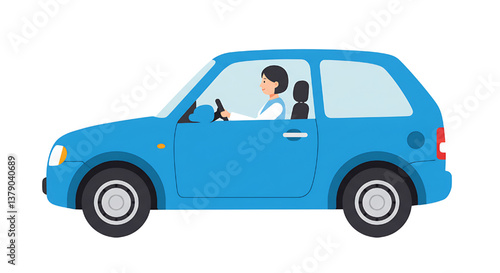 Car with driver woman  flat design illustration isolated on white background 