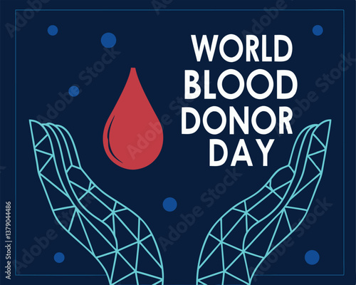 World Blood Donor Day Illustration: Abstract Hands Holding a Red Blood Drop