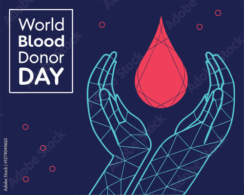 World Blood Donor Day Illustration: Abstract Hands Holding a Red Blood Drop