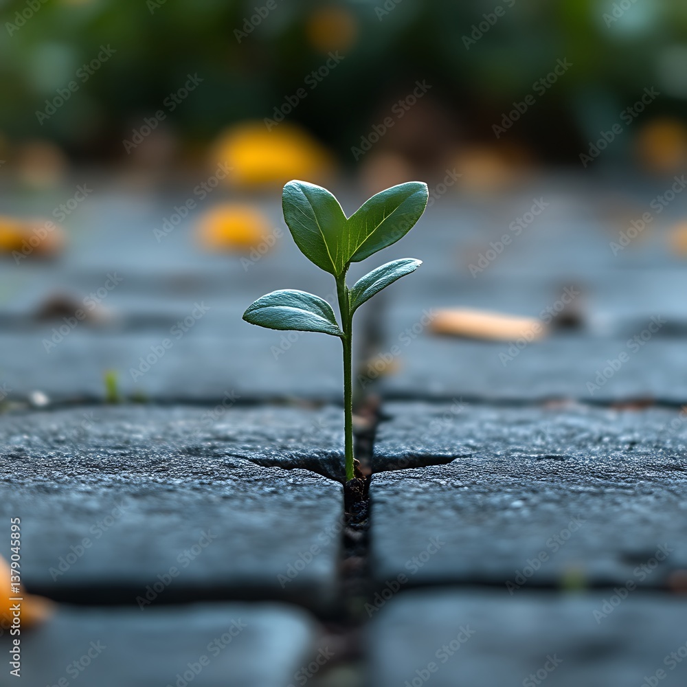 A small plant sprouts through pavement cracks A small plant sprouts through pavement cracks