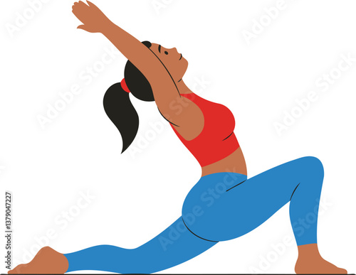Woman in Lunge Yoga Pose Flat Illustration
