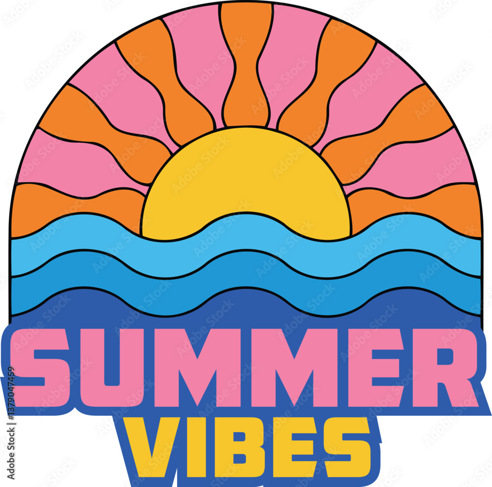 Colorful Summer Vibes Graphic Retro Tshirt Design Colorful Summer Vibes Graphic Retro Tshirt Design