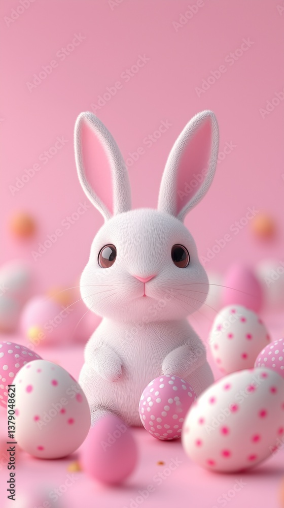 easter bunny and easter eggs simple background in kawaii 3d render style, cute, pastel colors, space for text easter bunny and easter eggs simple background in kawaii 3d render style, cute, pastel colors, space for text