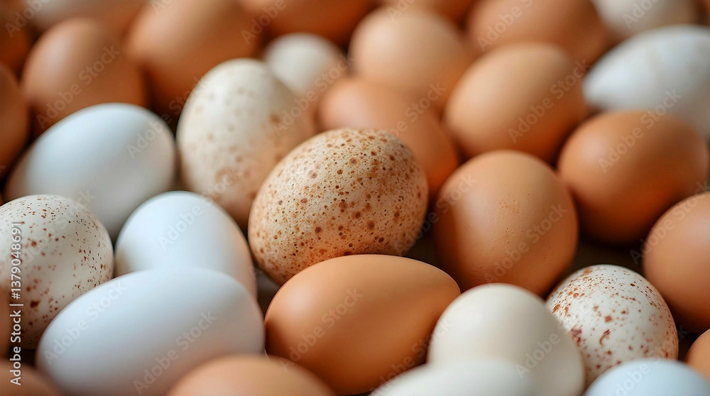 op down view of diverse chicken and quail eggs displayed in natural colors and textures. Concept of nature and diversity in simple things. op down view of diverse chicken and quail eggs displayed in natural colors and textures. Concept of nature and diversity in simple things.
