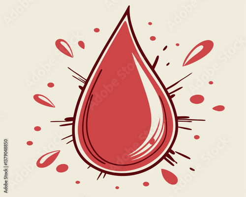 Stylized Red Blood Drop with Splash: Symbol of Donation and Health.