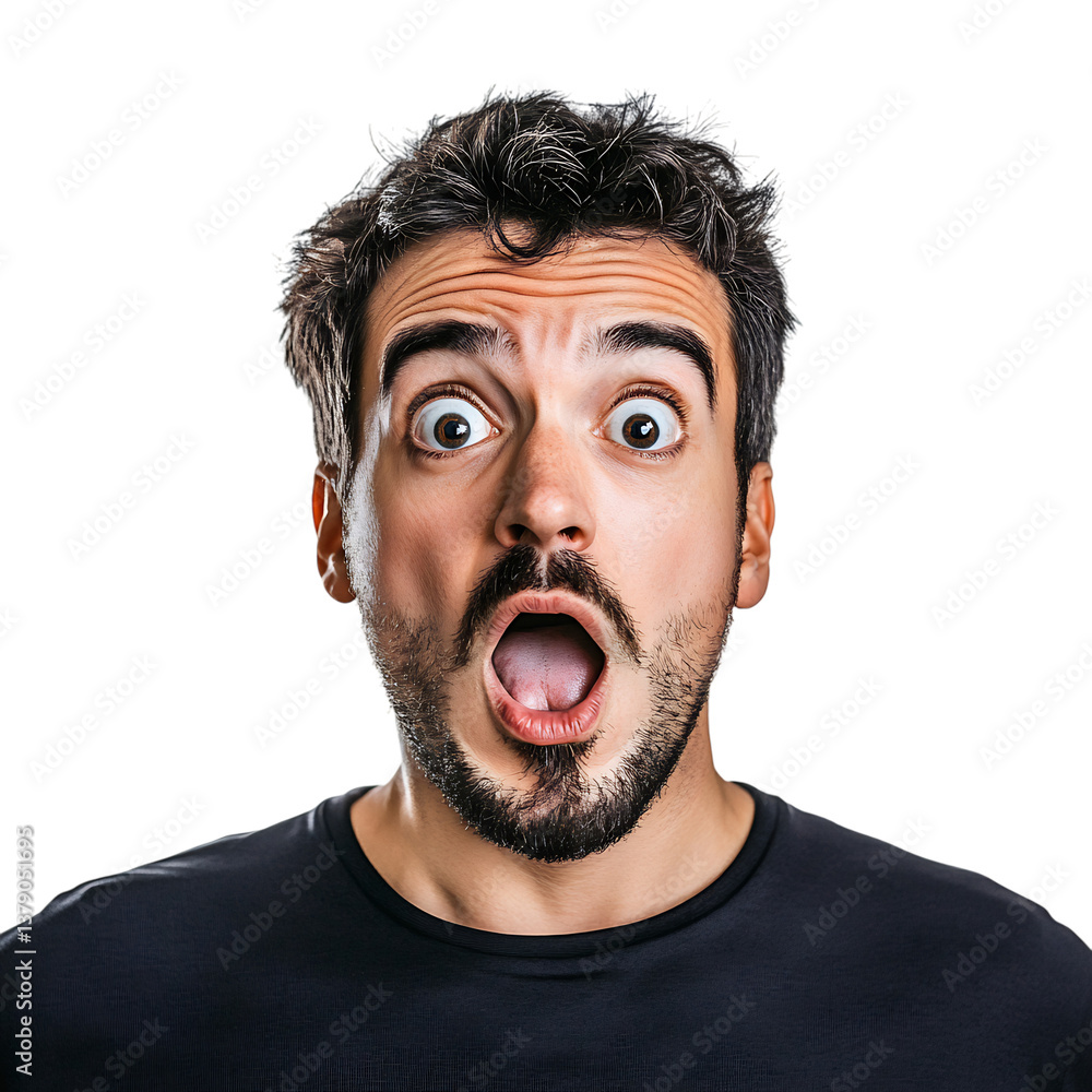 A Man with Surprised Expression Raising Eyebrows Isolated on Transparent Background A Man with Surprised Expression Raising Eyebrows Isolated on Transparent Background