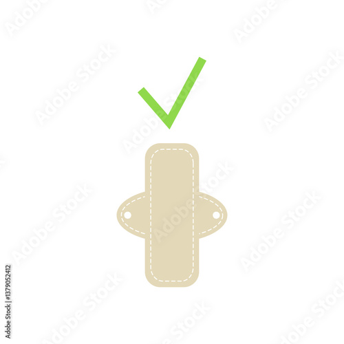 Ecological menstrual pad with approved sign. Reusable hygienic product made of cotton fabric. Reducing waste concept. Vector illustration isolated on white background.