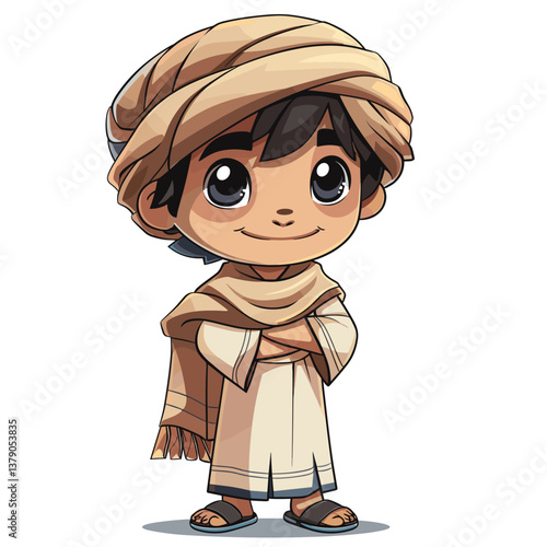 Illustration of a cute Indian boy in a turban on a white background