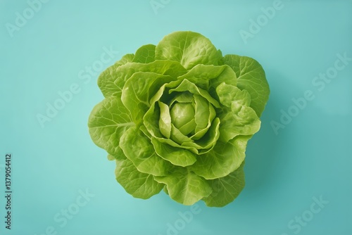 Fresh Green Lettuce on a Vibrant Blue Background Showcasing Natural Beauty an...