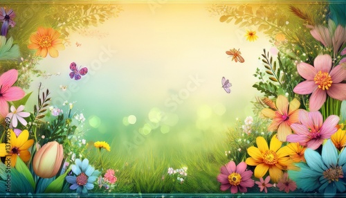 creative border frame of abstract fancy spring time themes background with copy space , spring time concept graphic resource