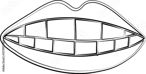 Smile with Teeth – Outline of a mouth with an open smile showing straight teeth.
