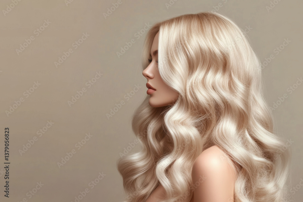 Fototapeta premium Portrait of a blonde with wavy hair standing in profile 