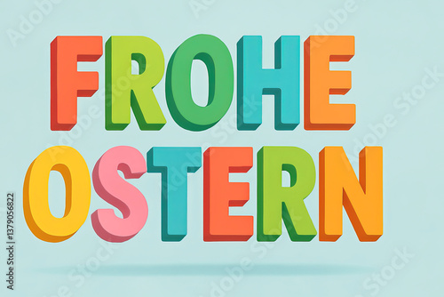 Obraz na płótnie Colorful German Happy Easter text. “Frohe Ostern” lettering on a pastel background, perfect for Easter celebrations. w salonie