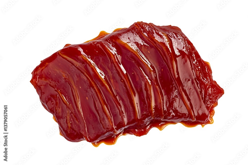 Fototapeta premium A ketchup smear with visible streaks and a thick, rich texture, highly detailed lighting and reflections, ultra-realistic, isolated on solid white background.