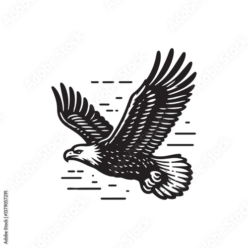 Simple Bald Eagle Flying Vector Icon – Vintage Logo & Rustic Illustration