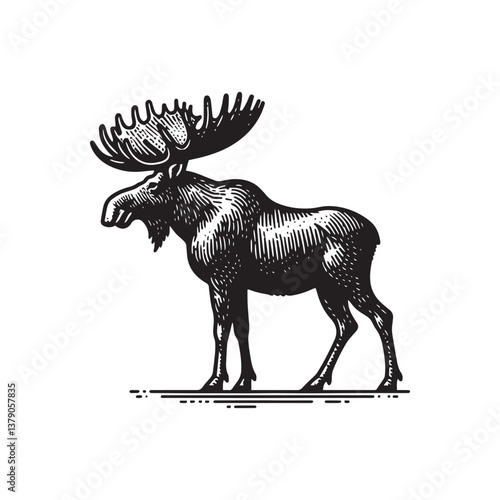 Simple Moose Standing Side View Vector Icon – Vintage Logo & Rustic Illustration