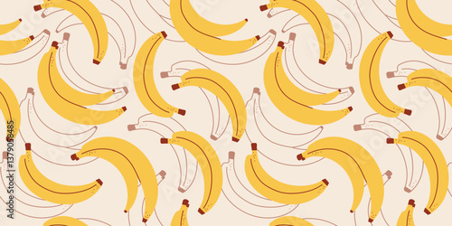 Seamless pattern with banana, dots. flat children's background with dessert, food. graphics for print, holiday, wallpaper, banner, surface textures, fabric. vector art illustration