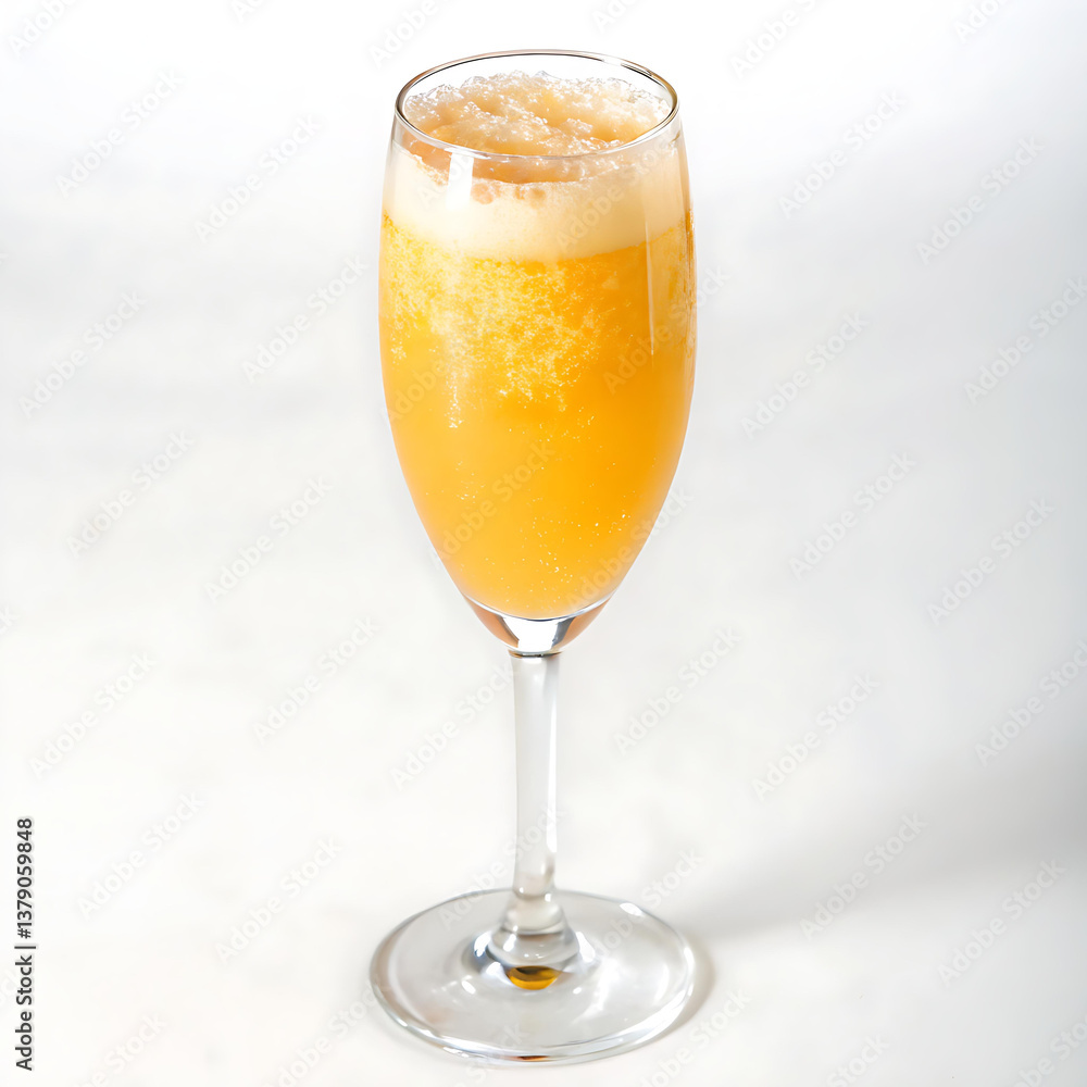 Mimosa Cocktail in Flute Glass on White Background