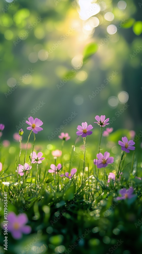 Fototapeta premium Colorful Flowers Bloom in a Sunny Park During Spring Season