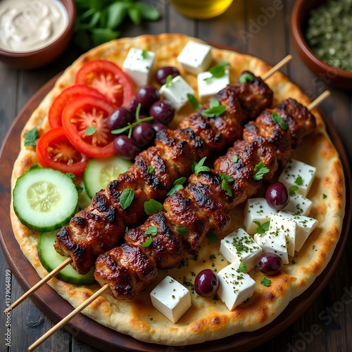 Greek Souvlaki & Feta – A Perfect Top-Down View of Mediterranean Flavor