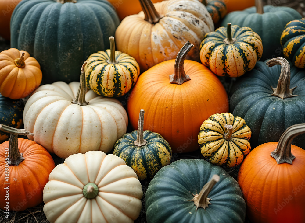 colorful collection of pumpkins and gourds in various shapes and sizes colorful collection of pumpkins and gourds in various shapes and sizes