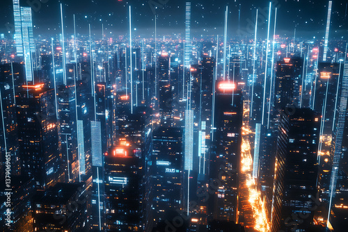 Wallpaper Mural connection, horizontal, no people, photography, abstract, circuit board, technology, city, computer network, backgrounds, complexity, concepts, data, futuristic, illuminated, internet, night, blue, la Torontodigital.ca