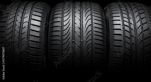 Wallpaper Mural Tire Tread Trio: Close-Up of New Car Tires | Automotive Rubber, Performance, and Safety - Premium Stock Photo Torontodigital.ca