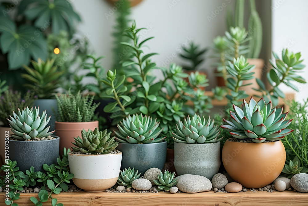 Fototapeta premium various succulents in stylish pots