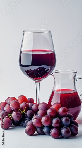 Red Wine Served in a Glass With Fresh Grapes Nearby During a Peaceful Afterno...
