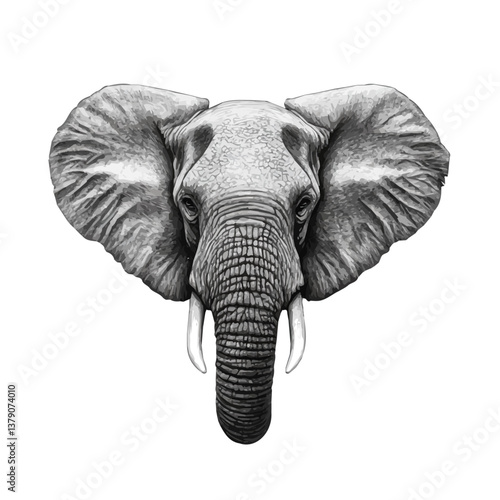 Elephant head minimalist flat illustration, featuring a clean design isolated on a white background.

