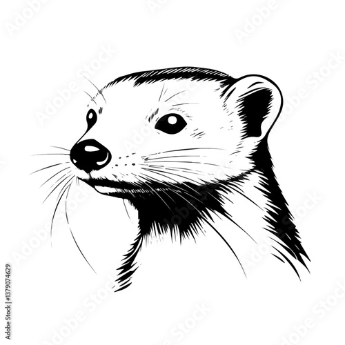 Ferret head minimalist flat illustration, featuring a clean design isolated on a white background.


