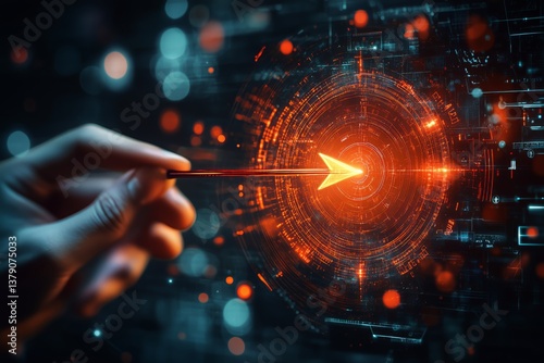 Targeting the Digital Bullseye With an Arrow on a Futuristic Interface
