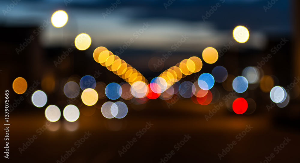 Fototapeta premium Bokeh Bliss: Night Lights Dance in a Dreamy, Abstract Urban Symphony of Color & Blur