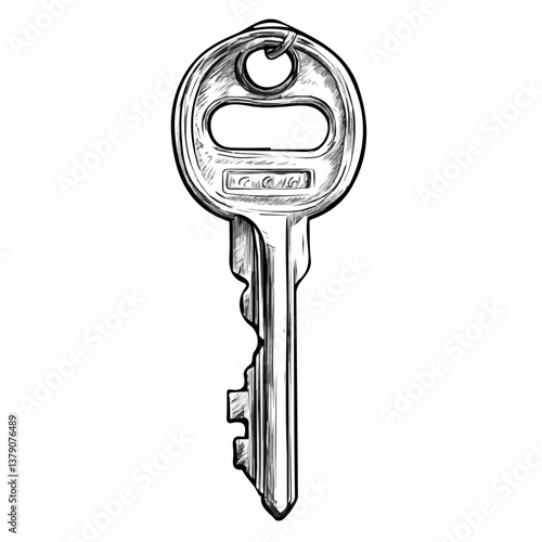 Hotel key minimalist flat illustration, featuring a clean design isolated on a white background.

