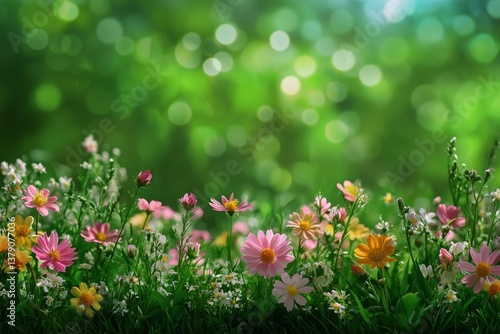 Colorful Wildflowers Bloom During Golden Hour in a Vibrant Meadow