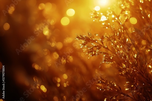 Golden Wheat Field at Sunset With Glowing Sunlight and Soft Bokeh Effects in ...