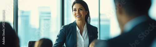 successfull business woman entrepreneur office, diverse corporate work meeting, female hispanic CEO professional leadership