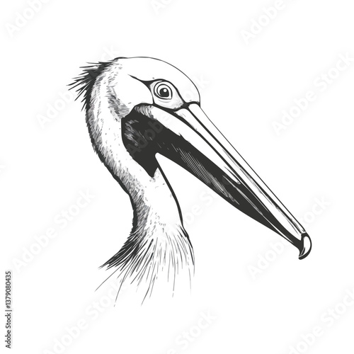 Pelican head minimalist flat illustration, featuring a clean design isolated on a white background.


